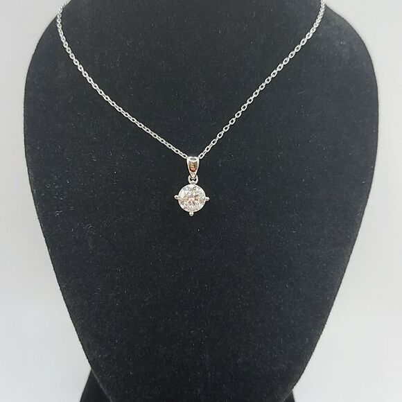 1 Carat Moissanite Rhodium Plated Sterling Silver Simple Pendant Necklace - Picture 6 of 12